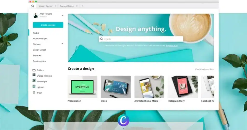 Tela home do site do Canva
